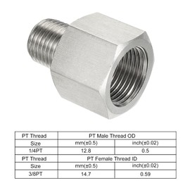 sourcing map Pipe Fitting Reducer Adapter, 1/4 PT Male to 3/8 PT Female Stainless Steel Reducing Thread Adapter, Pack of 2
