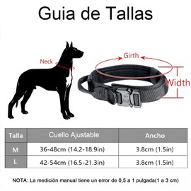 Kokila Collares Tácticos para Perro, Collar de Nailon Militar Táctico Ajustable con Asa de Control y Hebilla de Metal para Perros Al Aire Libre Entrenamiento, Mediano, Negro, L