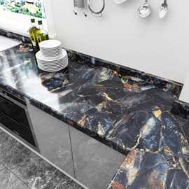 VEELIKE Navy Blue Marble Contact Paper for Countertops Waterproof Peel and Stick Removable Granite Wallpaper Decorative Vinyl Wall Paper for Counter Top Cabinets Bathroom Kitchen Bedroom 15.7''x708''