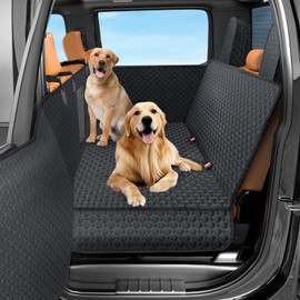 DIAMOOKY Truck Back Seat Extender for Dogs, Upgraded Waterproof Pet Seat Cover with Door Protection, Hard Bottom, Holds 420lbs, Dog Hammock for F150/Silverado 1500/GMC Sierra 1500/RAM 1500/Titan