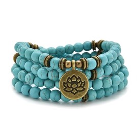 108 Healing Mala Beads Bracelet or Necklace with Gold Lotus Pendant, One size, Stone, No Gemstone