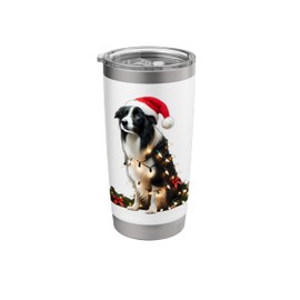 Border Collie With Santa Hat And Christmas Lights Dog Owner Stainless Steel Insulated Tumbler