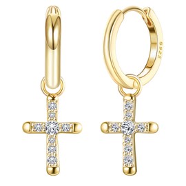 Milacolato 925 Sterling Silver Cross Earrings for Men Women Dainty CZ Huggie Hoop Earrings Iced Out Cross Dangle Earrings Lightweight Huggie Cuff Dangle Earrings for Men Women