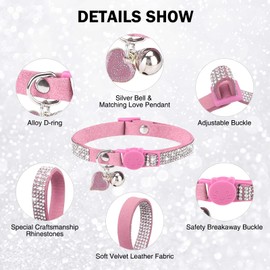 DILLYBUD Rhinestone Cat Collar Breakaway with Bell, Diamond Cat Collar with Safety Buckle Quick Release for Girl Boy Kitten Pets Puppy,Cute Soft Female Male Cat Collars,Valentine's Day Pink 8-12"