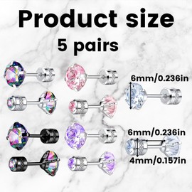 10 Pcs Titanium Earrings, Hypoallergenic Flat Back Stud Earrings, Surgical Steel Earring For Women Men, Titanium Earrings Suitable For Birthday And Gifts