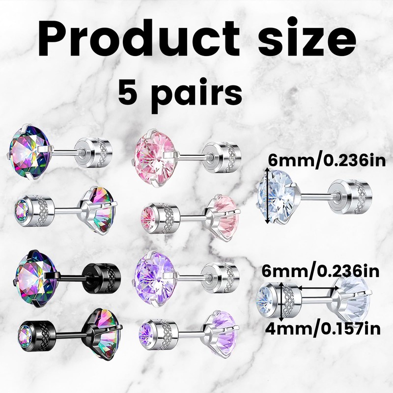 10 Pcs Titanium Earrings, Hypoallergenic Flat Back Stud Earrings, Surgical