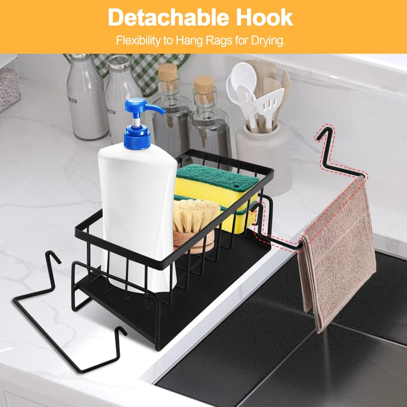 TNOMSNO Sink Organiser, Sink Organiser with Drip Tray, Kitchen Organiser