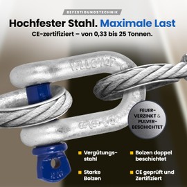 Straight Shackle with Eye Bolt - 3.25t Load Capacity - 1 Piece - Hot-Dip Galvanised Steel Corrosion Resistant - Bolt Diameter 19 mm - Certified & Heavy Duty - Choice of Size & Quantity - 0.33t to 25t (3.25t, 1x)