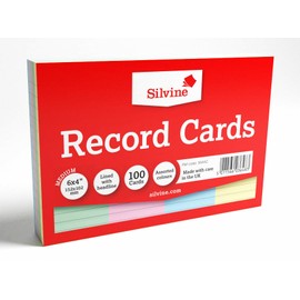 3X Packs of Silvine A6 (6x4) Multi-Coloured Record Cards - 100 Cards Per Pack