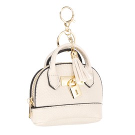 PATIKIL Mini Tote Bag Keychain, Cute Coin Purse Keychain PU Leather Backpack Purse Key Chain Little Cosmetic Bag Keychains for Women Makeup Card Data Cable Organizer, White