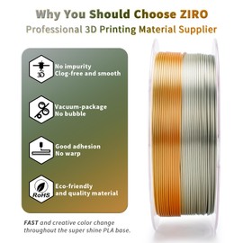 ZIRO Fast Color Gradient 1.75mm PLA, Color Gradient Shine Surface Material for 3D Printing, Glossy Rainbow PLA Filaments, Fit Most 3D Printer, 1KG Spool, Metallic Fusion (Silk)