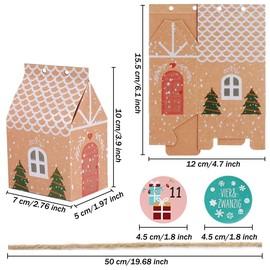 Advent Calendar for Filling, DIY Advent Calendar 2023, Foldable House with 1-24 Number Stickers and Cord for Christmas, Gift Bag, Christmas Calendar Bags, Christmas Calendar Craft Set