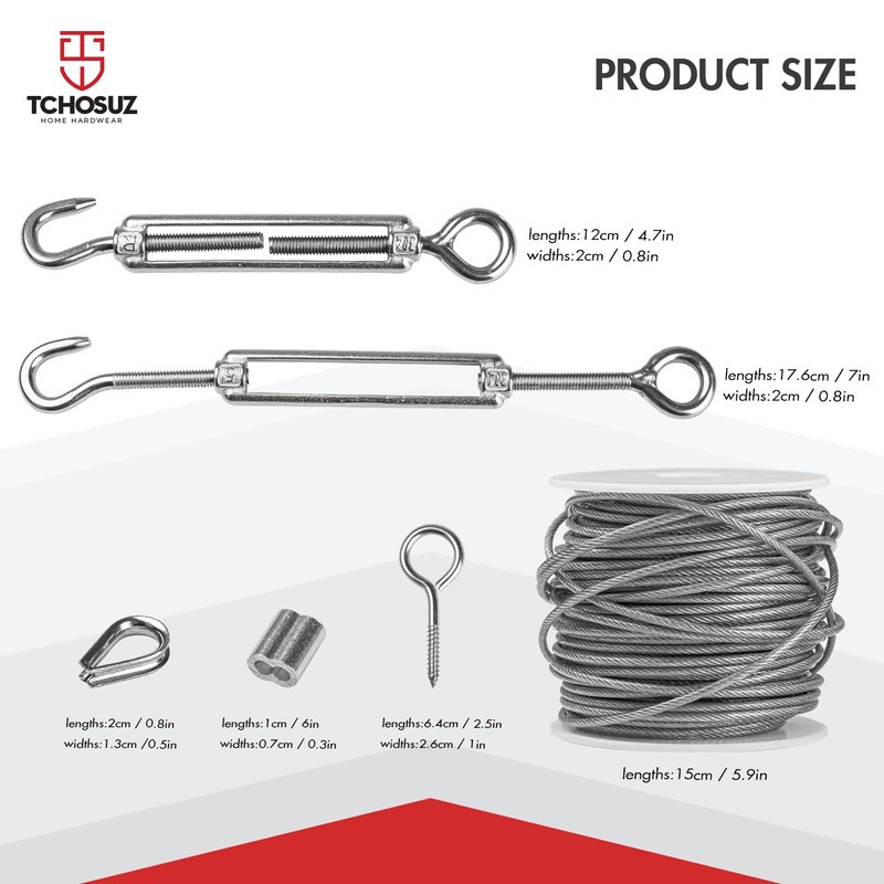 TCHOSUZ 50ft 1/16" Stainless Steel Wire Rope Kit, Trellis Kit