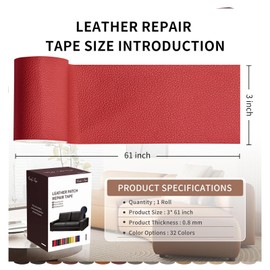 Leather Repair Patch Tape, Red 3 x 61 Inches Self Adhesive Leather Repair Kit for Furniture, Car Seat,Vinyl Leather Repair Kit for Office Chairs, Couch, Sofa, Luggage