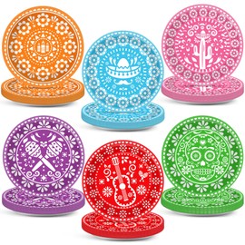 60 PCS Mexican Fiesta Party Plates 7 in Mexican Party Decorations Colorful Papel Picado Fiestas Disposable Paper Dish for Cinco De Mayo Decor Mexico Tableware set, Day of The Dead Dinnerware