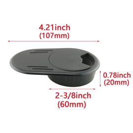 HJGarden 2PCS 60mm Oval Desk Grommets, Oval Desk Gasket with Lid, Desk Wire Cord Cable Grommets Hole Cover for Office PC Desk Cable Cord Organizer Plastic Cover, Black