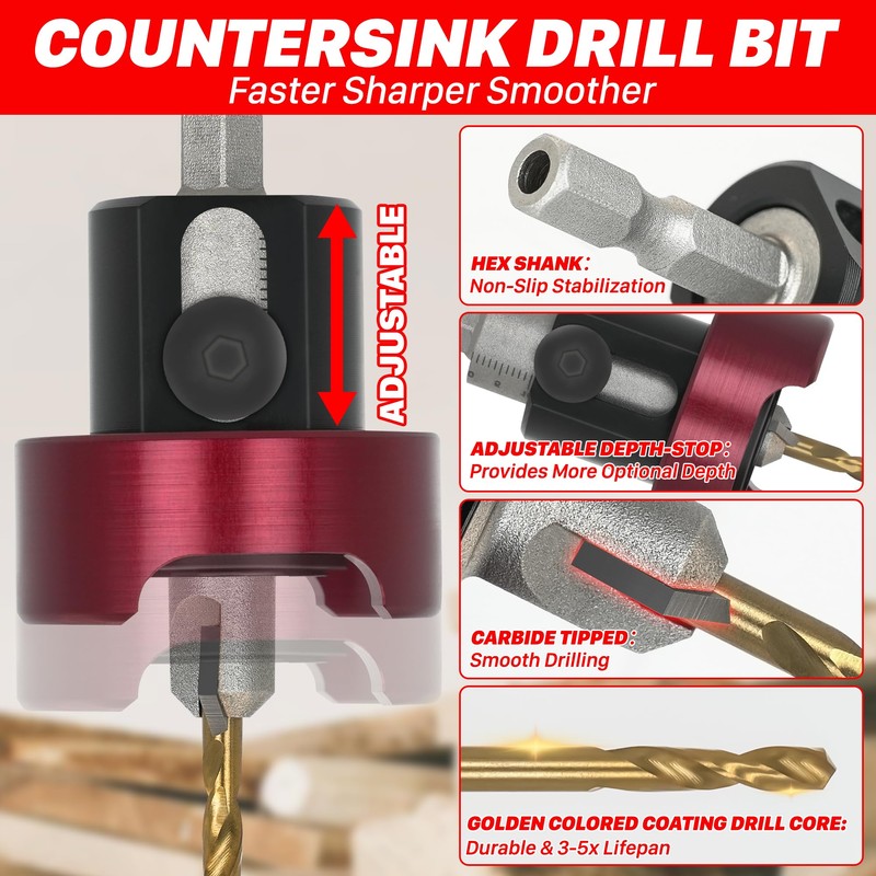 KEENTECH Carbide Tipped 82° Countersink Drill Bit with Depth Stop,
