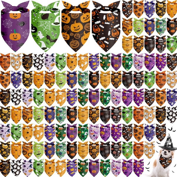 Chunful 120 pcs Halloween Bandanas for Dogs Bandanas with Pumpkin