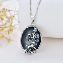 MEIDERBO Rose Necklace for Women S925 Sterling Silver Rose Flower Pendant Labradorite Jewelry Gifts for Mother's Day Christmas Birthday