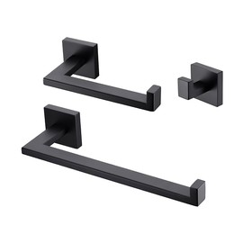 MIYILI Matte Black 3-Piece Bathroom Accessories Set (Towel Rings, Toilet Paper Holder, Towel Hook) SUS 304 Stainless Steel Wall Mount, BS06B3