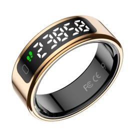 Smart Ring with LED Display Screen, Fitness Tracker, Activity Trackers for Man&Women -Sleep&Exercise Monitor,Waterproof Sleep Tracking Wearable (Gold, 10)