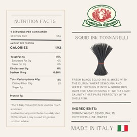 Rustichella d'Abruzzo Tonnarelli with Squid Ink - 500g bag - Long Italian Pasta with Cuttlefish Ink, Ideal for Shellfish, Spicy Fish Sauce & Olive Oil Dishes - Authentic Flavored Pasta from Abruzzo, Italy