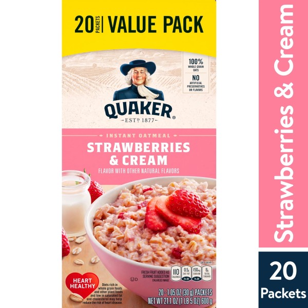 Instant Oatmeal, Strawberries & Cream, 1.1 oz Packages, 20 Packets
