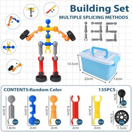 Vicloon Kids STEM Building Toys, 135 Pcs Building Blocks Montessori Toys, Fine Motor Skills Toys, Kids Learning Educational Construction Toys for Boys Girls 3 4 5 6 7 Year Old - Gift