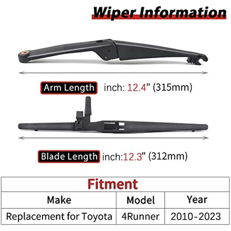 Replacement for Toyota 4Runner 2010-2023, Rear Windshield Wiper Arm Blade