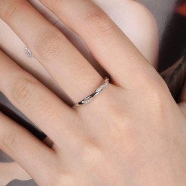 GULICX wedding ring 925 sterling silver round white Crystal cubic zirconia CZ slim cross band ring (J 1 / 2).