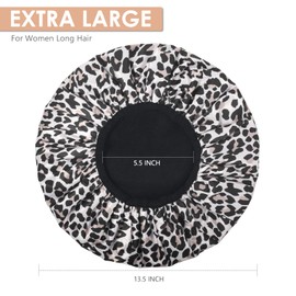 Aquior Gorro de ducha, gorro de baño extra grande de triple capa con función de cabello seco para mujer, tela de rizo de microfibra, satén sedoso, 100% impermeable, reutilizable, gorro de baño de pelo largo (leopardo)