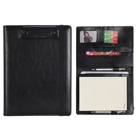 Wonderpool A5 Faux Leather Clipboard Partfolio Recipe Binder Notepad Forms Holders Document Case - Interview Planner Meeting Writing Padfolio File for Office Travel School Hotel Restaurant (A5,Black)