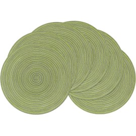 Winknowl Round Braided Placemats Set of 6 Washable Woven Heat Resistant Table Mats for Kitchen Dining Tables 15 inch Round Place Mats (Pea Green,6)