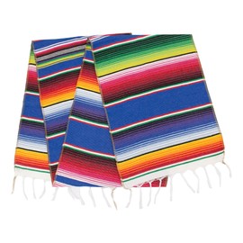 Time to Sparkle Mexican Serape Table Runner 14 x 84 Inches for Mexican Fiesta Decorations Wedding Outdoor Picnics Dining Table Hand Woven Cotton Table Runner with Fringe Blue