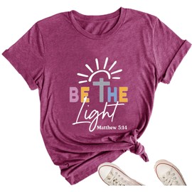 Be The Light Faith Shirt Women Christian Jesus Shirt Bible Verses Inspirational Message Letter Printed Tee Christmas Top,Purple M