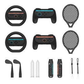 Switch 2 Sports Accessories Bundle, 14-in-1 Switch Sports Accessories Bundle for Switch 2 Joy-Con with Tennis, Golf, Steering Wheel, Sword- Motion Control Game Kit for Switch Sports & Fitness Games (Black (14 in 1))