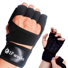 LP-works Training Gloves, Muscle Training, Weightlifting, Wrist Protection, Hexagon Pattern, Anti-Slip, High Elasticity Pad, Breathable Fit, Gym Dumbbells, Black, Medium