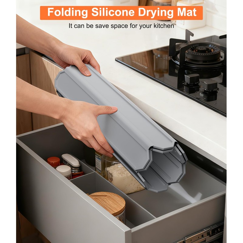 Foldable Dish Drying Mat, 16 x 24 inches, Grey