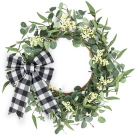 Pinkpum Bow Wreath for Front Door, Porch, Window- Green Decor for Home, Farmhouse - Spring, Summer, Fall, All Seasons