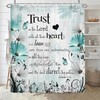 Bible Verse Inspirational Quote Shower Curtain, Green Floral Daisy Trust