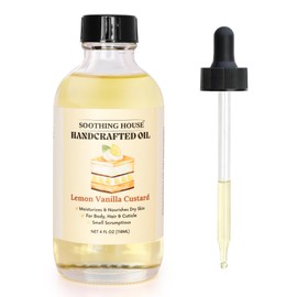 Soothing House Lemon Vanilla Custard Oil with All-Natural Moisturizing Body Oil for Soft, Glowing Skin with Almond & Jojoba Oil (4 fl oz)