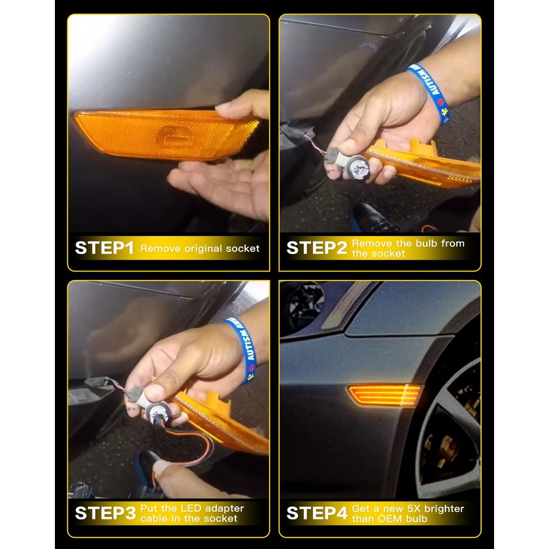 litzland Led Front Bumper Side Marker Lights Compatible with Infiniti