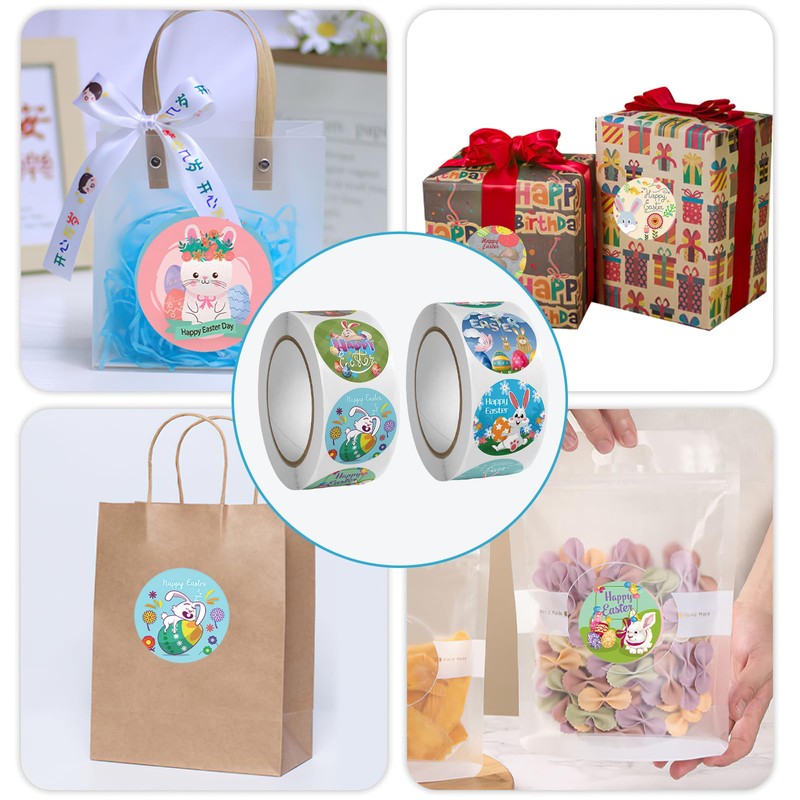 Pack of 2 Easter Stickers Roll, Easter Egg Sticker Designs,