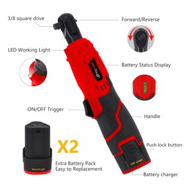 werktough 12V Power Cordless Ratchet Wrench 3/8" Electric Ratchet Tool Kit