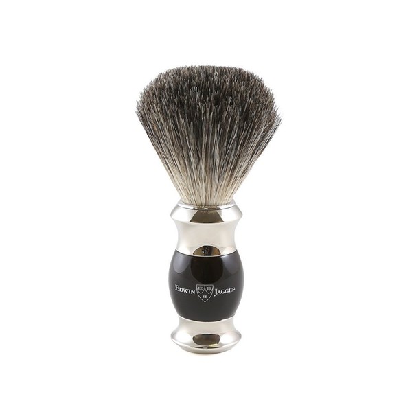 Edwin Jagger 81SB356 Pure Badger Bristle Shaving Brush with Ebony Imitation Handle, Knot and Nickel Plated End