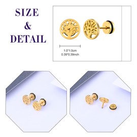 feilok Men's Stud Earrings Stainless Steel Tree of Life Round Piercing Stud Earrings for Men Women, Stainless Steel