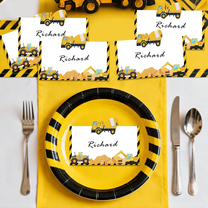 TagreSpike Construction Table Place Cards 50pcs Dump Truck Tent Cards