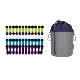bellaCott 48 Clothes Pegs with Spiral Spring Soft Grip Blue Green White Purple Anthracite and 1 bellaCott Clothes Peg Bag Made of Canvas Grey