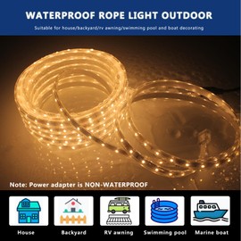 RYGDENG 66ft/ 20m 12v Outdoor Light Strip- 1200 LEDs Warm White Dimmable Thick Flat Rope Light Waterproof for Street,Ceiling,Backyards,Commercial Use Indoor Outdoor Tape Lights