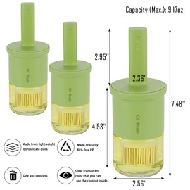 RAMFIYN 3 pack Oil Bottle with Brush 300ml/10oz Glass Oil Dispenser with Brush for Kitchen Cooking Green Basting Bottle with Silicone Brush for Oil BBQ Sauce Vinegar